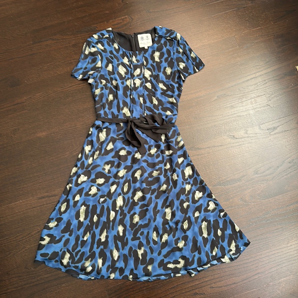 Austin Reed dress - blue black leopard print, fit and flare. Sz 8 (US size 2)